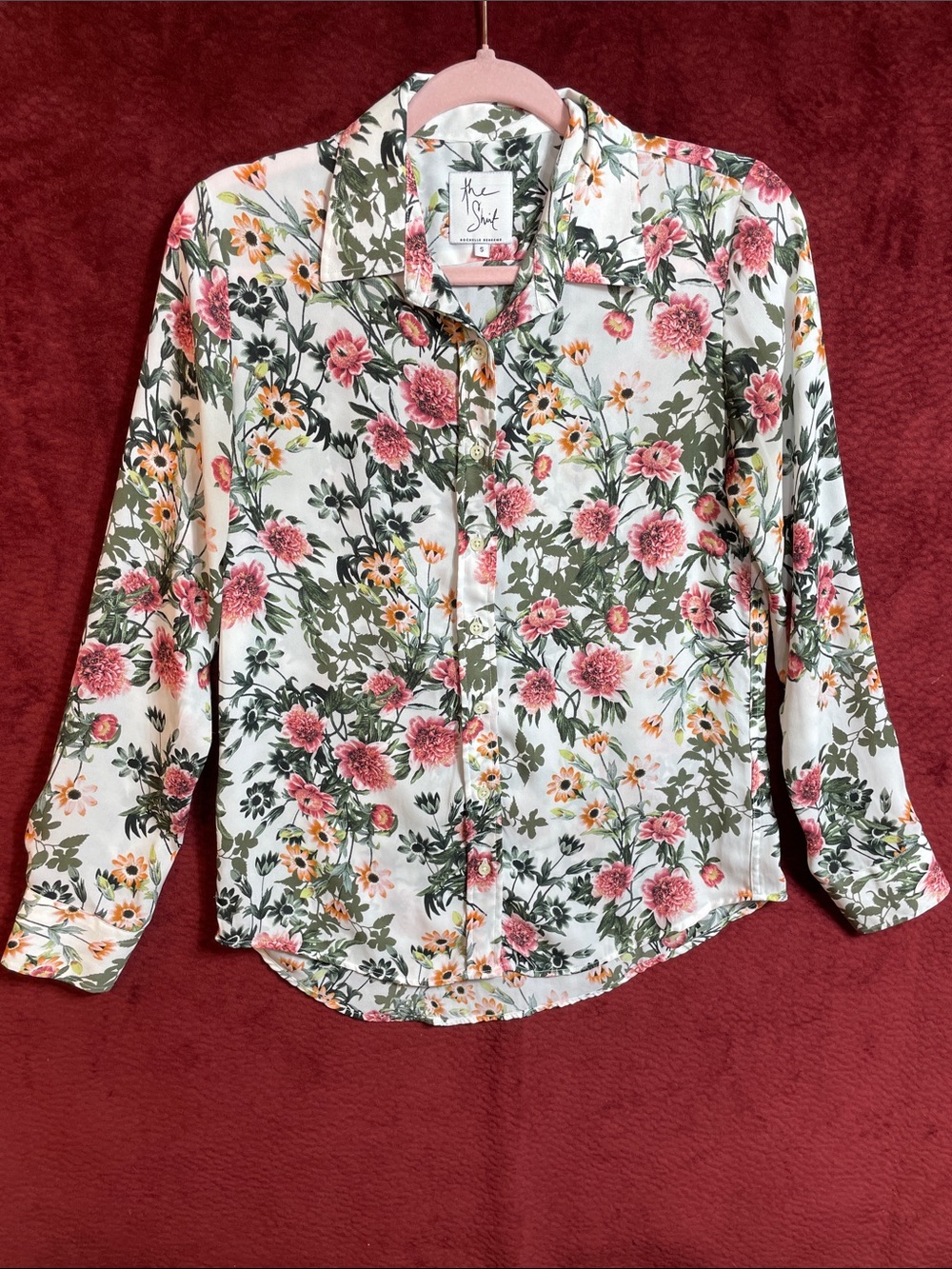 ❤️ The Shirt by Rochelle Behrens No Gap & No Iron Cream Floral Button-Down, S